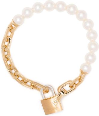 AMBUSH Pearl lock charm bracelet - White