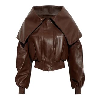Balenciaga Blouson-jack met omslagkraag - Dames - Jassen - Bruin - Maat: XS Leer
