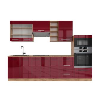 Vicco Mueble De Cocina Fame-line, Burdeos Brillo Intenso/roble Dorado, 280 Cm, Et Roble