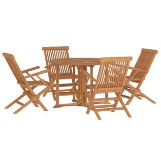 Berkfield Home Beautiful 5 Piece Folding Outdoor Dining Set Solid Wood Teak in Brown