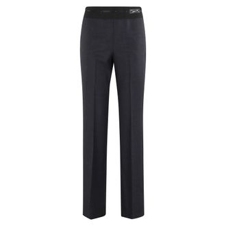 Erika Cavallini Semi Couture Broeken, Dames, Blauw, S, Satijn, Maanlicht Satijnen Tailleband Broek