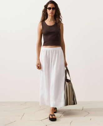 Oysho Pantaloni cropped a fondo super ampio 100% lino bianco sporco
