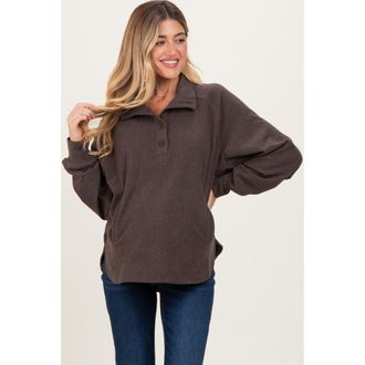 Pinkblush Brushed Knit Button Collar Pullover in Brown at Nordstrom, Size Large
