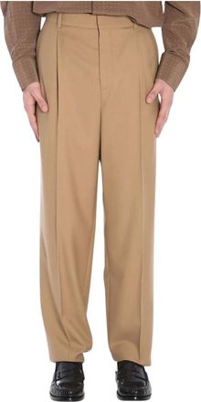 Saint Laurent Broeken, Heren, Beige, L, Wol, High-waisted broek van wolgabardine