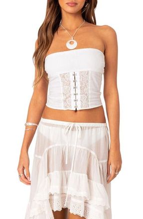 Edikted Lacey Strapless Cotton Corset Top in White at Nordstrom, Size X-Large