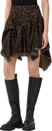 AllSaints Crissy Leopard Print Gathered Denim Skirt in Leapord Brown at Nordstrom, Size 10 Us