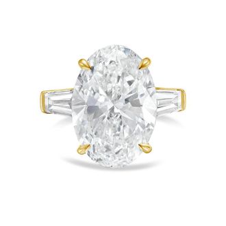 Diana M. Jewels 14kt yellow gold 2ct lab grown oval diamond ring with baguettes on the sides