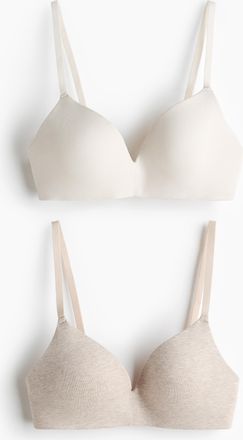 H&M 2er-Pack Wattierte, b&uuml;gellose Baumwoll-BHs - Beige