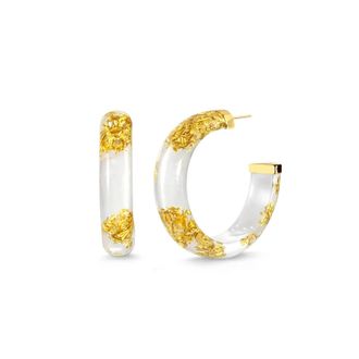 Gold & Honey Womens Small Lucite Hoop Earrings In White Gold Leaf