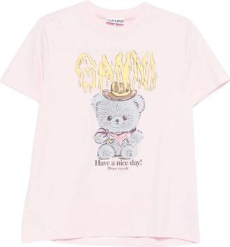 Ganni Light Pink Crew Neck Graphic T-Shirt