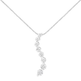 House of Brilliance AGS Certified 14k White Gold 3.0 Cttw Baguette and Brilliant Round-Cut Diamond Journey 18 Pendant Necklace (K-L Color, I1-I2 Clarity)
