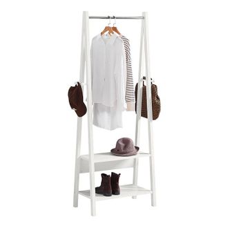 SoBuy Moderna Estanter&iacute;a Escalonada Con 2 Estantes, Estanter&iacute;a De Dise&ntilde;o Con Ganchos Y Barra Para Abrigos,blanco, Frg59-w,es Sobuy Es