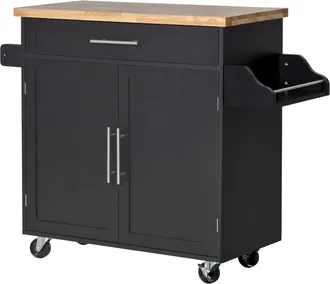 HOMCOM Homcom Carrellino Cucina Con Cassetto Armadietto E Portaspezie Nero 109x40x89cm