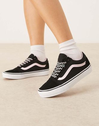Vans Old Skool - Sneakers nere e rosa con lacci stampati e charm-Nero
