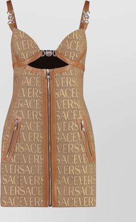 Versace jacquard short dress featuring cut-out detail