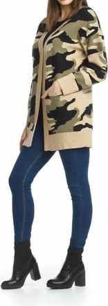 Papillon Camo Open Cardigan With Patch Pockets In Beige