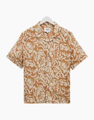 Wax London Mens Wax London Didcot Two Tone Floral Short Sleeve Shirt - Tan Beige - Size: 38/Regular