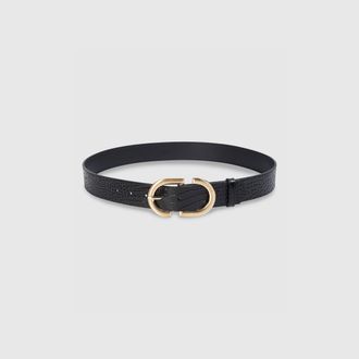Lounge Curved Buckle Belt - Black Croc - S