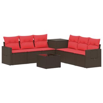 vidaXL Juego De Sof&aacute; 8 Uds. Marr&oacute;n Y Rojo Rat&aacute;n Sint&eacute;tico Y Acero Vidaxl