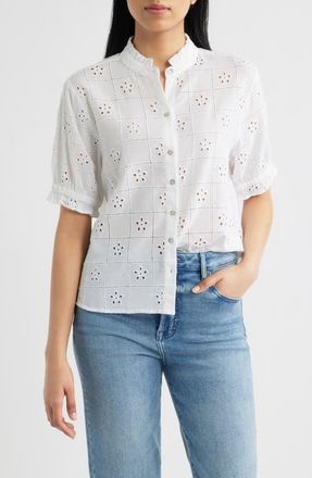 Cloth & Stone Eyelet Embroidery Woven Shirt in White at Nordstrom, Size X-Small