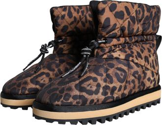 Dolce & Gabbana Mens Brown Leopard Ankle Boots Padded Shoes Nylon