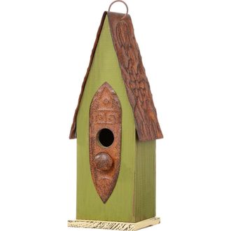 Glitzhome 13.25H Retro Wooden Distressed Garden Birdhouse in Green at Nordstrom, Size Medium