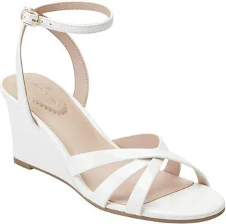Bandolino Adler Ankle Strap Wedge Sandal in White at Nordstrom, Size 5.5