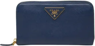 Prada Navy Saffiano Triangle Leather Long Wallet (Bi-Fold) (Pre-Owned)