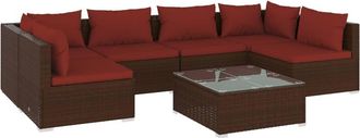 vidaXL Set Muebles De Jard&iacute;n 7 Piezas Y Cojines Rat&aacute;n Sint&eacute;tico Marr&oacute;n Vidaxl