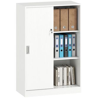 HOMCOM Armario De Oficina Pr&aacute;ctico Con 2 Puertas Correderas Llaves Y 3 Estantes Para Despacho Estudio 80x40x120 Cm Blanco