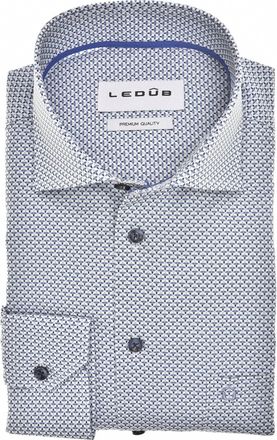 Led&ucirc;b Overhemd Ledub geprint navy wit Modern Fit met borstzak