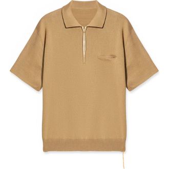 Fortela Laight 3/4 Zip Short Sleeve Polo in Camel at Nordstrom, Size Xx-Large Eu