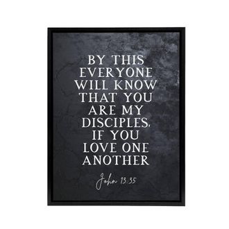 Artery8 John 13 35 My Disciples Love One Bible Quote Framed Canvas Wall Art Print in Grey | Size: W24 x H32