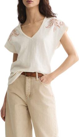 Scotch & Soda Embroidered Cotton Graphic T-Shirt in Eggnog at Nordstrom, Size X-Small