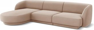 BLOOMINGLOFT 4-Sitzer Design Ecksofa Miley - mit Samtbezug Cappuccino
