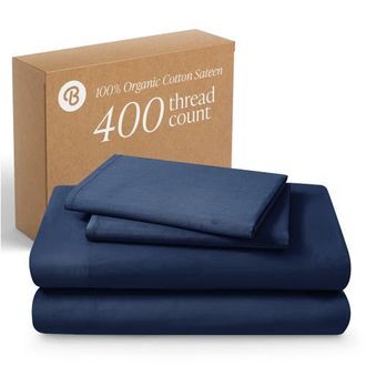 Bare Home 400 Thread Count Organic Cotton Sateen Sheet Set in Dark Blue at Nordstrom, Size Twin X-Long