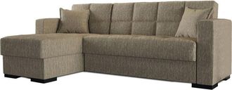 Dmora Divano letto con penisola Armadillo, Divano ad angolo reversibile, Sof&agrave; contenitore da soggiorno con chaise longue e 2 cuscini, 230x150h81 cm, Grigio