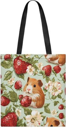 Generic Guinea Pigs with Summer Strawberries Womens Tote Casual Shopping Bag Lightweight Shoulder Bags Hobos Handbag for Work Travel Daily 35x40cm