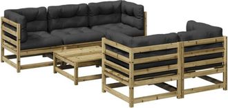 vidaXL Juego De Sof&aacute;s Jard&iacute;n 6 Pzas Con Cojines Madera Pino Impregnada Vidaxl