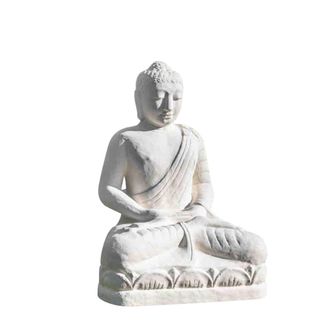 Wanda Collection Estatua de buda sentado fibra de vidrio posici&oacute;n ofrenda 105cm blanco