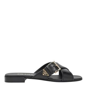 Prada Leather Slider Sandal - female - Prada - Sliders - Black - 3 UK - Shoes