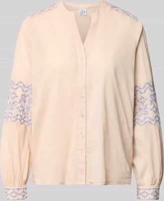 Emily van den Bergh Regular Fit Bluse mit Stitchings und V-Ausschnitt in Sand, Gr&ouml;&szlig;e 36