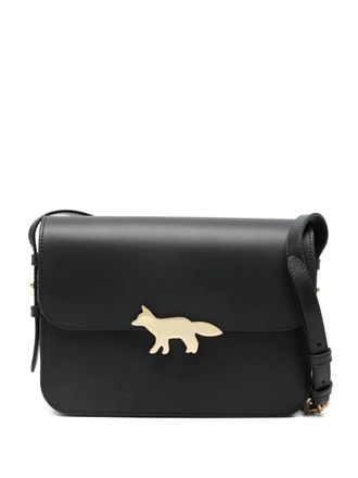 Maison Kitsun&eacute; fox-head leather shoulder bag - unisex - Cotton/Calf Leather - OS - Black