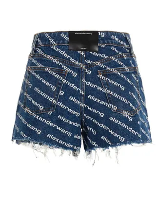 Alexander Wang Logo-Print Denim Shorts - Blue