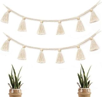 OEM 2 Piezas De Tapiz Bohemio Tejido A Mano, Macram&eacute;, Tapiz, Borlas, Algod&oacute;n Y Lino, Para Habitaci&oacute;n Infantil, Colores Arco&iacute;ris (blanco)