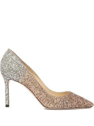 Jimmy Choo London 85mm Romy pumps - women - Glitter/Calf Leather/Calf Leather - 38 - Gold
