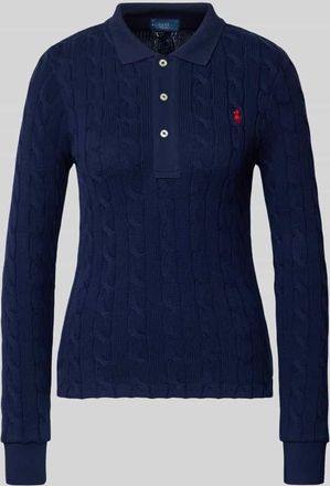 Polo Ralph Lauren Strickpullover mit Zopfmuster und Polokragen in Dunkelblau, Gr&ouml;&szlig;e XXL