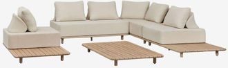 Sklum Conjunto De Jard&iacute;n Con Sof&aacute; Modular Rinconera De 3 Piezas Con Mesa Auxiliar Y Mesa De Centro 160x95 Cm En Acacia Portet Sklum