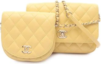 Chanel Borsa a tracolla Side Packs Flap in pelle di agnello trapuntata 2019 - Giallo