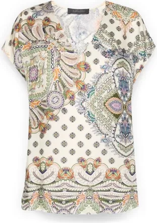 Elena Miro Overhemden, Dames, Veelkleurig, 4Xl, Polyester, Viscose blouse met print en V-hals